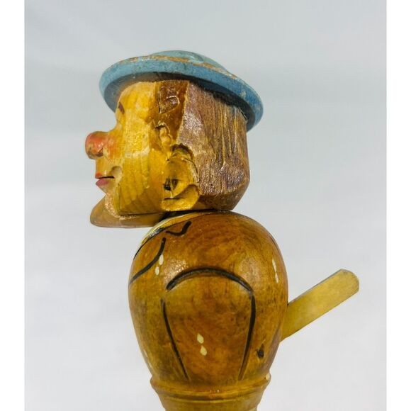 Vintage Anri Wooden Hand Carved Bottle Stopper Man in Hat Tongue - Picture 4 of 8